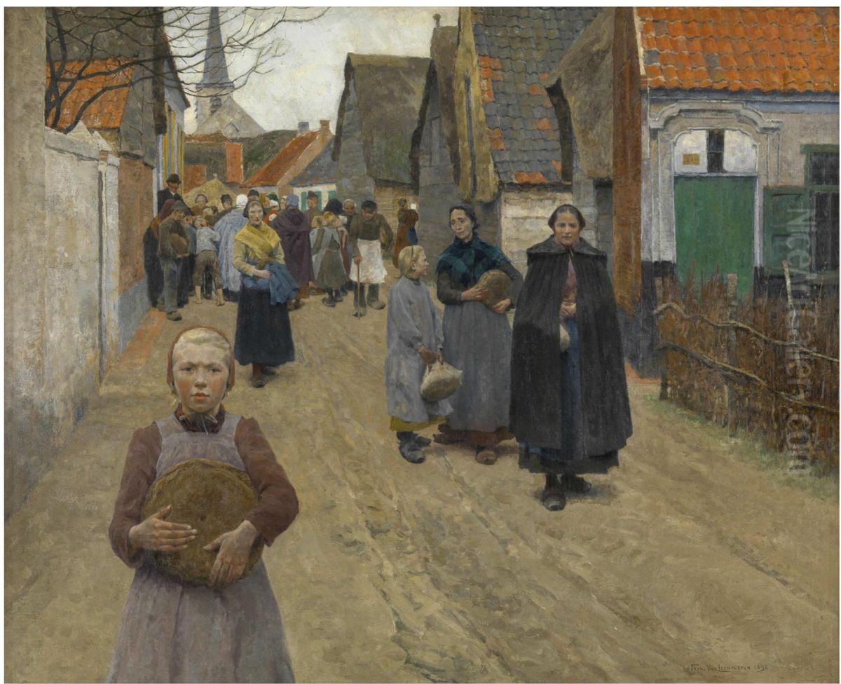 Distribution of bread in the village Oil Painting by Frans Van Leemputten