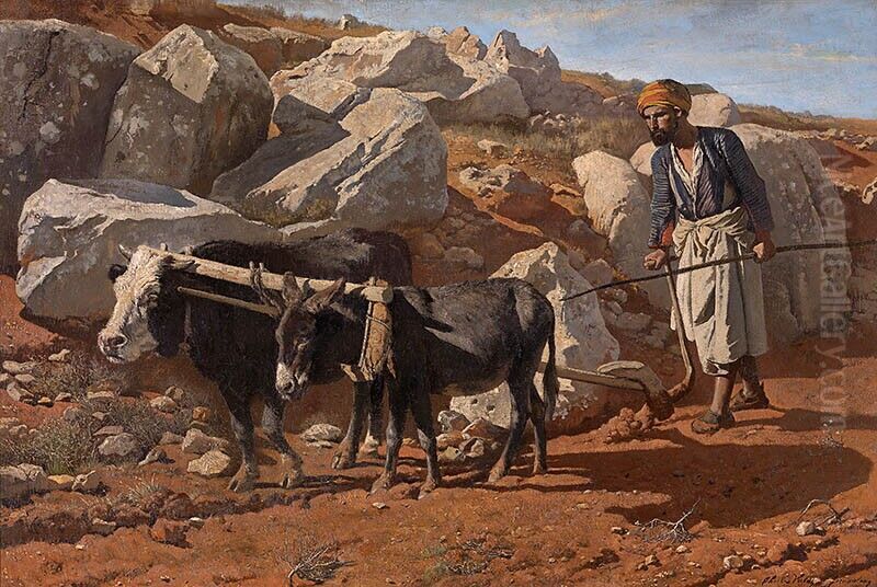 Ox and donkey with fellah Oil Painting by Charles Verlat