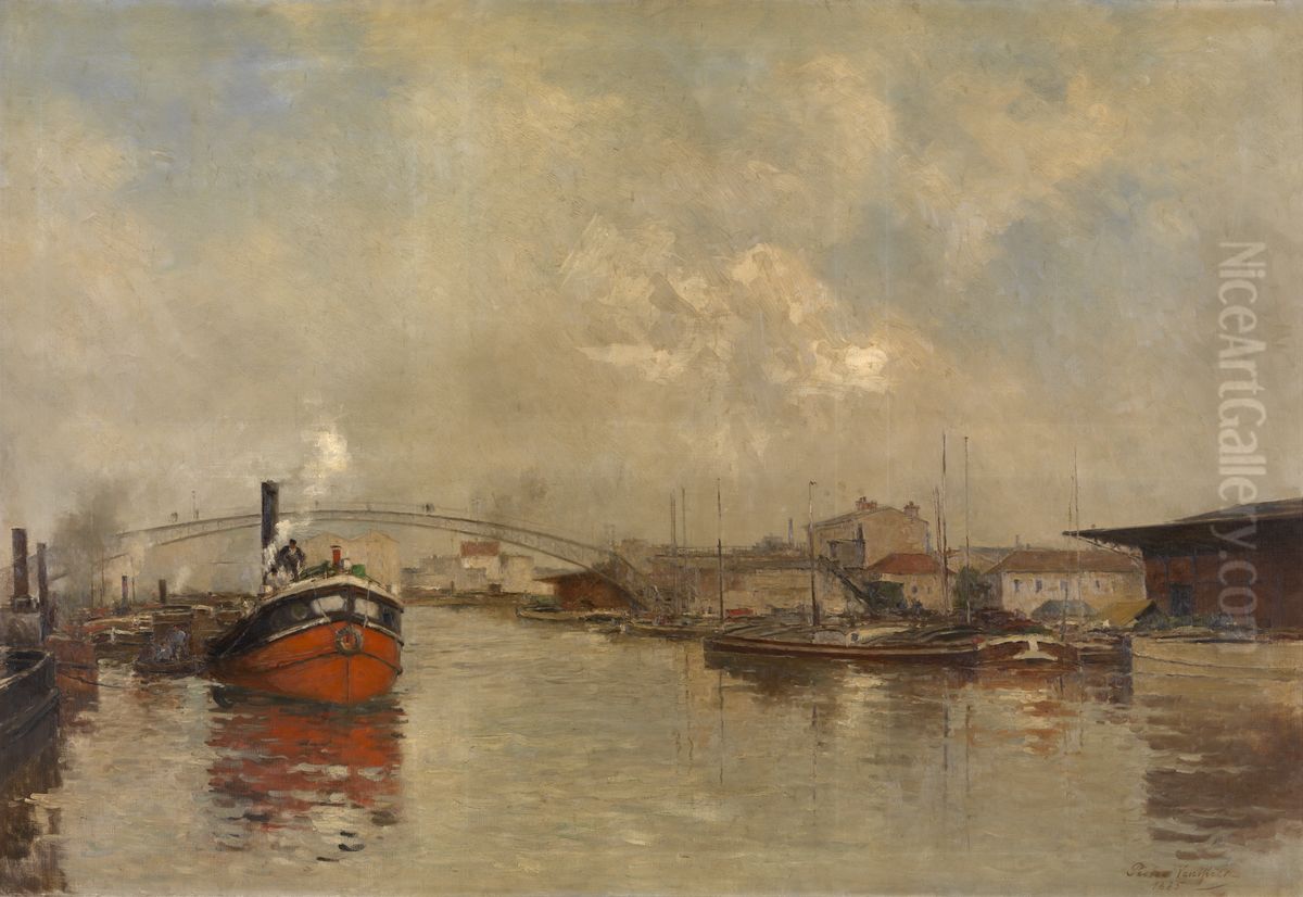 The Docks La Villette in Paris Oil Painting by Pierre Louis Leger Vauthier