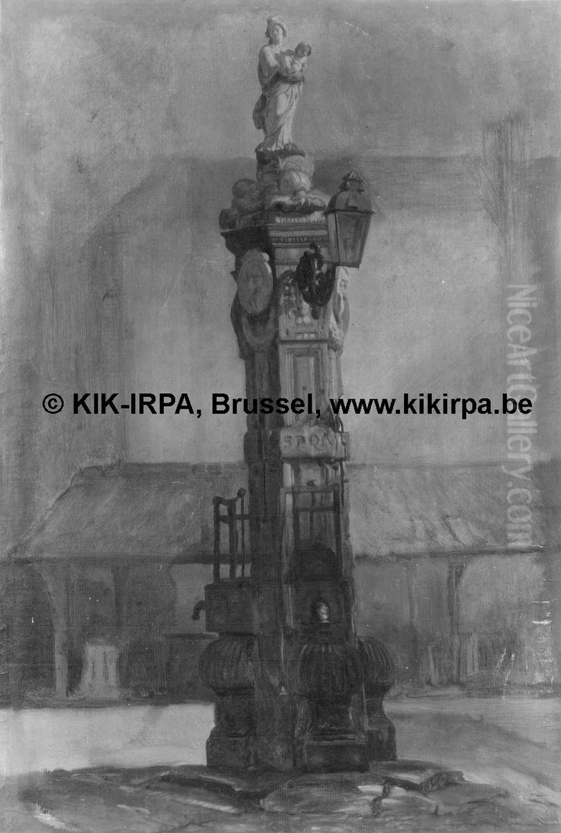 Pomp op de oude Vismarkt in Antwerpen Oil Painting by Josephus Laurentius Dyckmans