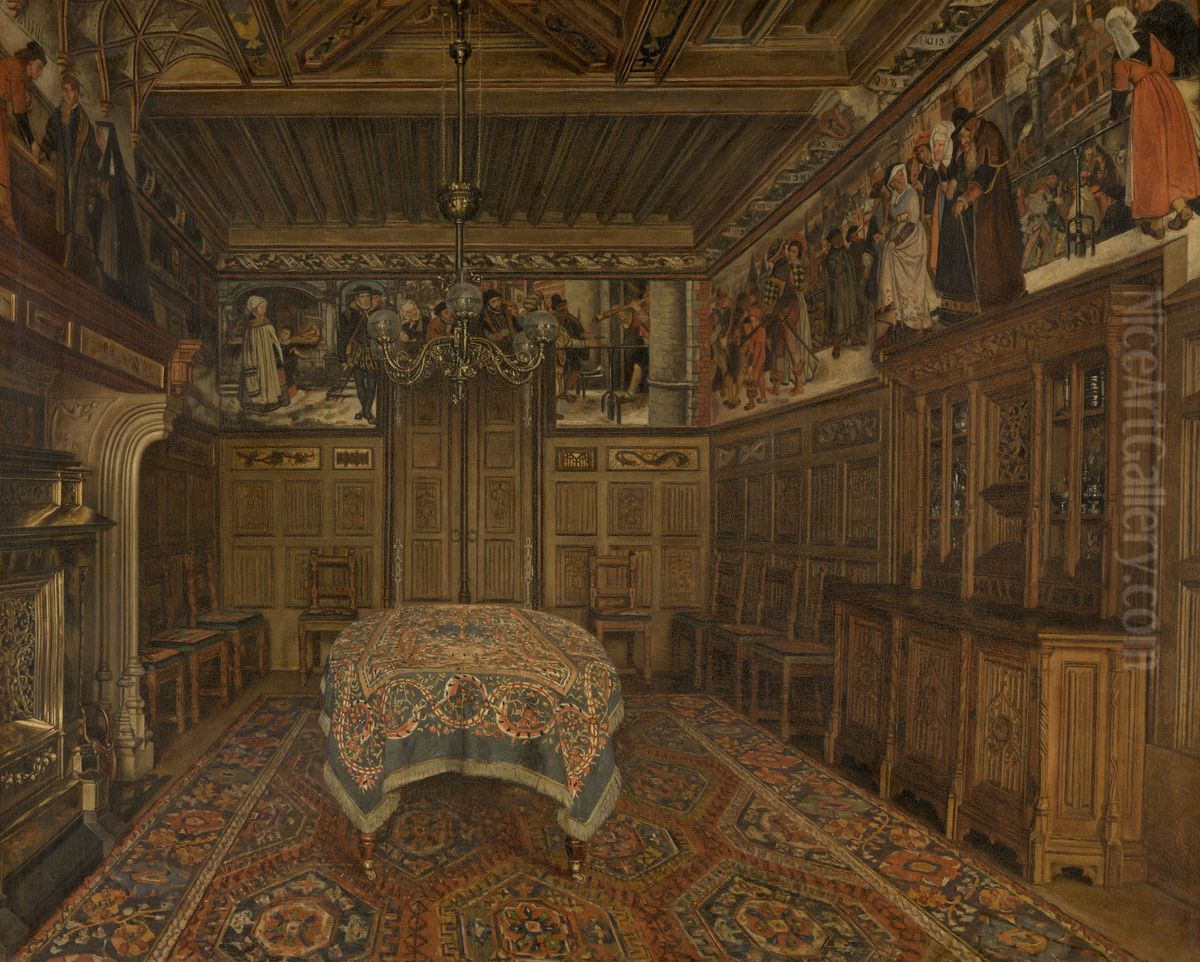 The Dining Room at the Home of the Artist Henri Leys Oil Painting by Henri de Braekeleer