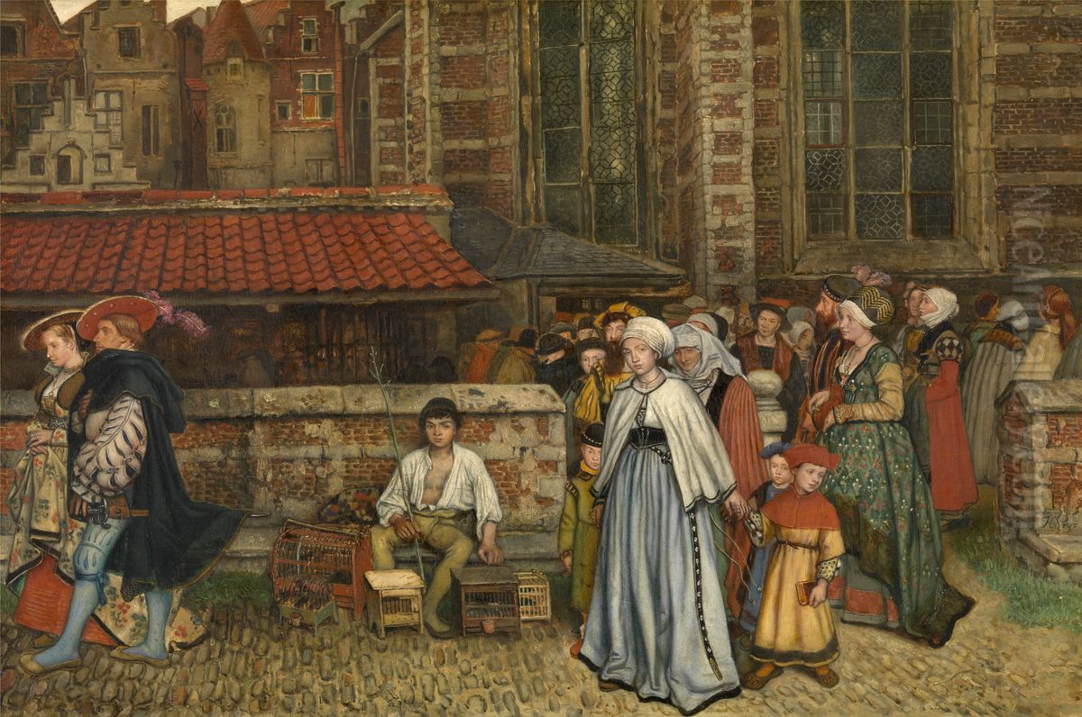 After Mass Oil Painting by Jan August Hendrik Leys