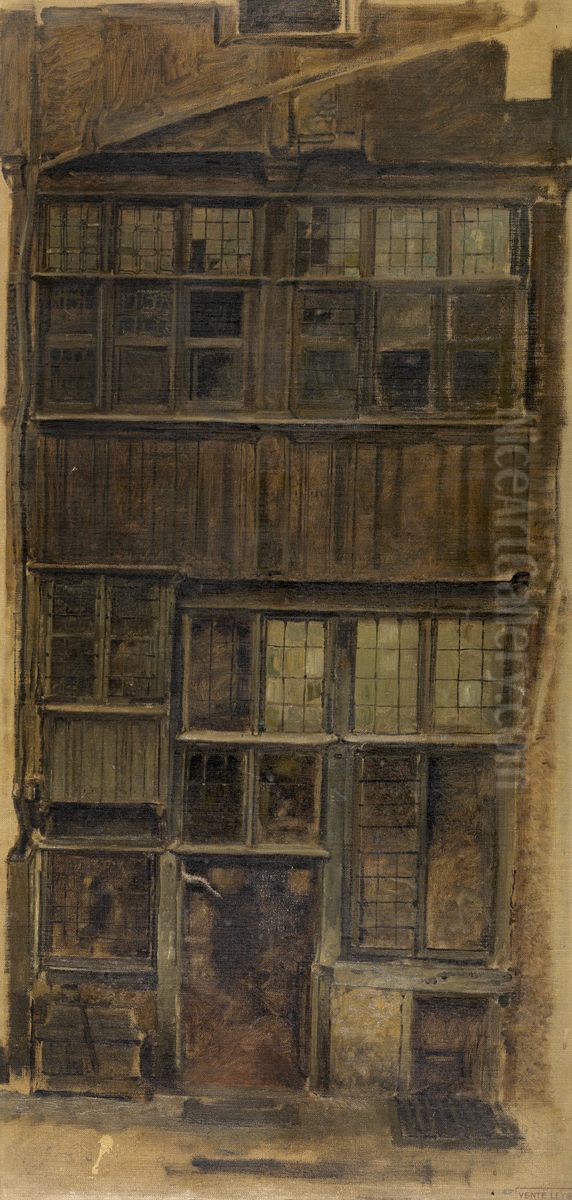 An Old Facade on the Melkmarkt Oil Painting by Jan August Hendrik Leys