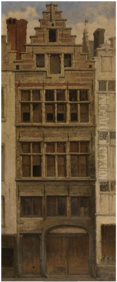 House in the Braderijstraat, Antwerp Oil Painting by Hendrik Frans Schaefels