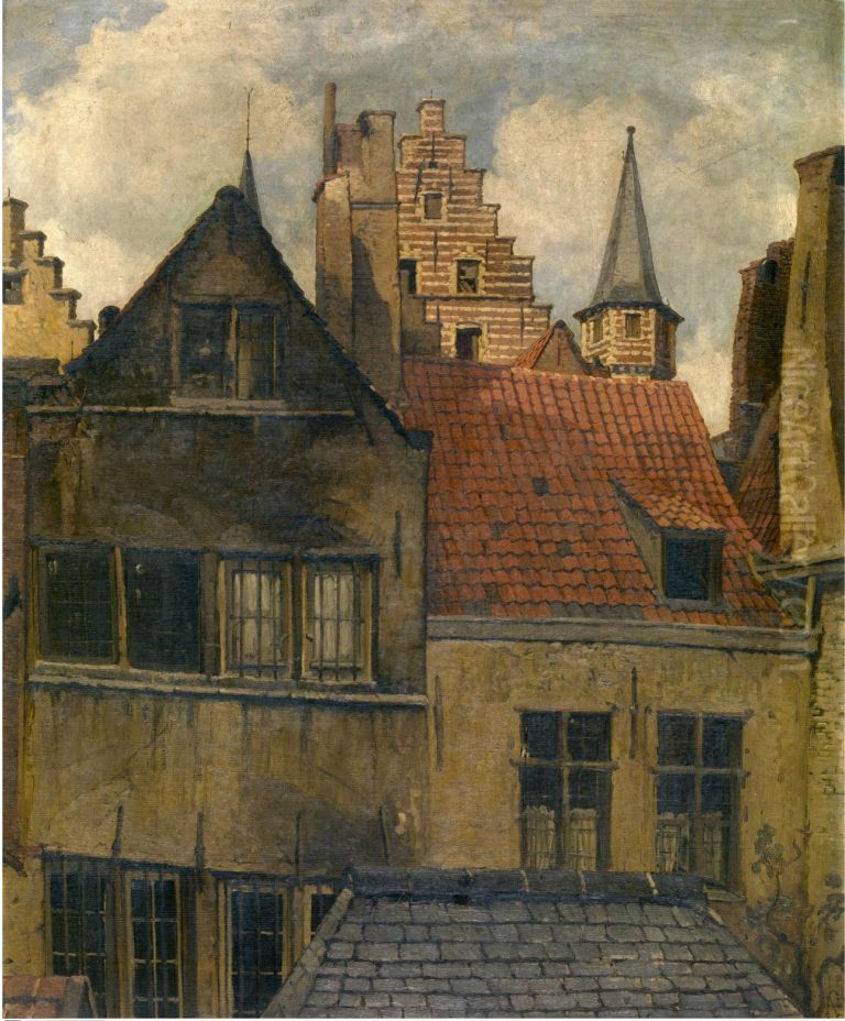 The Vleeshuis and old houses Oil Painting by Hendrik Frans Schaefels