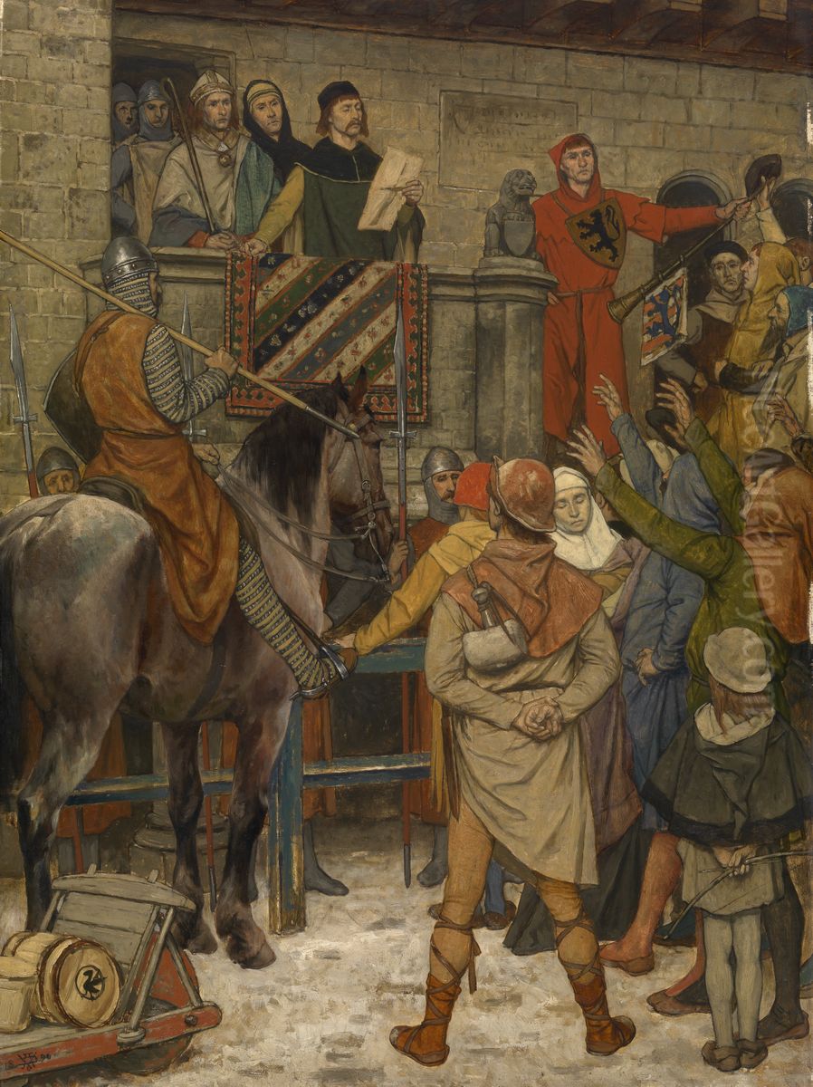 Bruges Receives its City Charter from Philip of Alsace Oil Painting by Albrecht De Vriendt