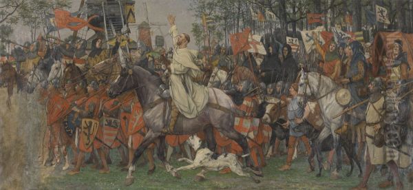 The Victorious Return of Bruges Citizens from the Battle of the Golden Spurs Oil Painting by Albrecht De Vriendt