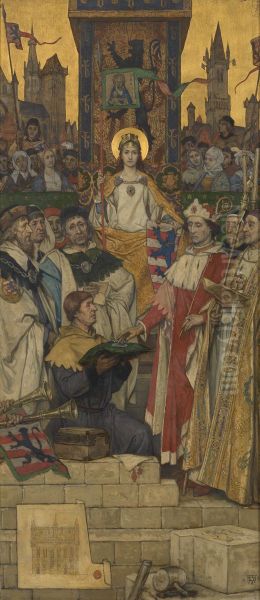 Louis of Male Laying the Foundation Stone of the Town Hall Oil Painting by Albrecht De Vriendt