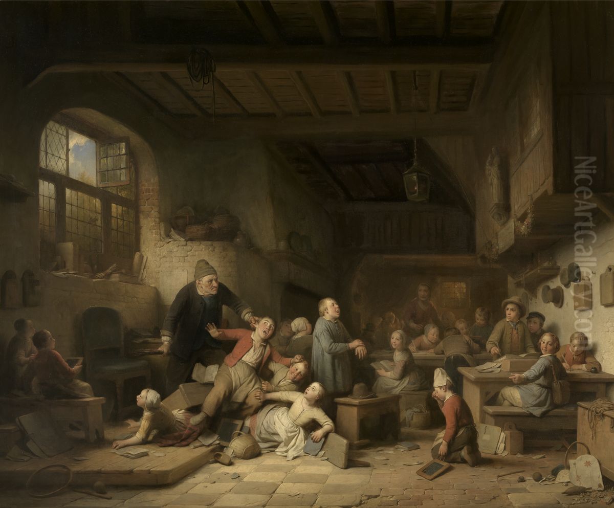 The Village School Oil Painting by Ferdinand de Braekeleer