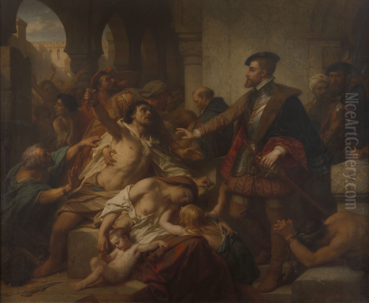 Charles V Frees the Slaves in Tunis Oil Painting by Nicaise de Keyser