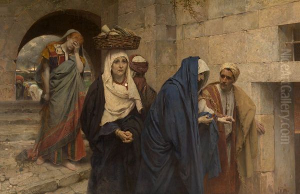De heilige vrouwen keren terug van Christus' graf Oil Painting by Pieter Van der Ouderaa