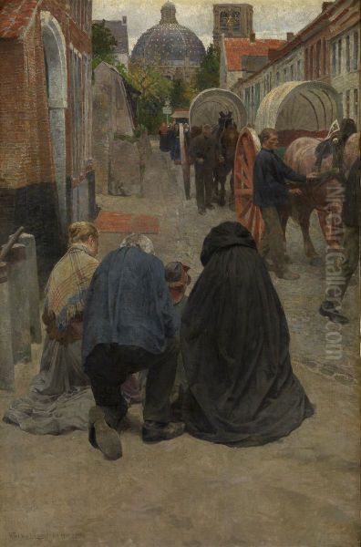 Arrival of the Procession Oil Painting by Frans Van Leemputten