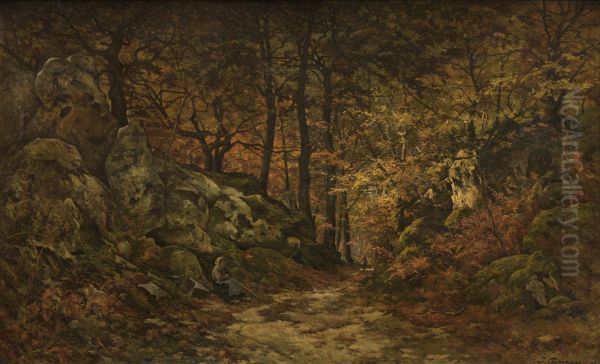 De Gorge aux Loups in Fontainebleau Oil Painting by Joseph Theodore Coosemans