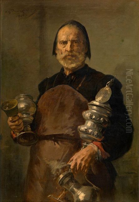 Seventeenth-century pewter maker Oil Painting by Alexandre Markelbach