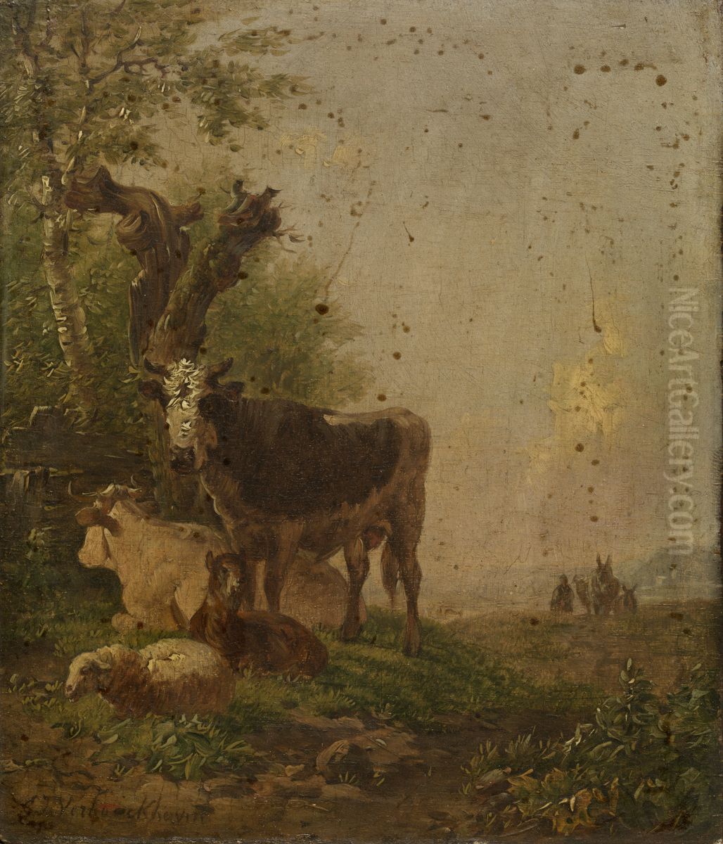 Koeien en schapen Oil Painting by Eugene Verboeckhoven Koeien en schapen Oil Painting by Eugene Verboeckhoven