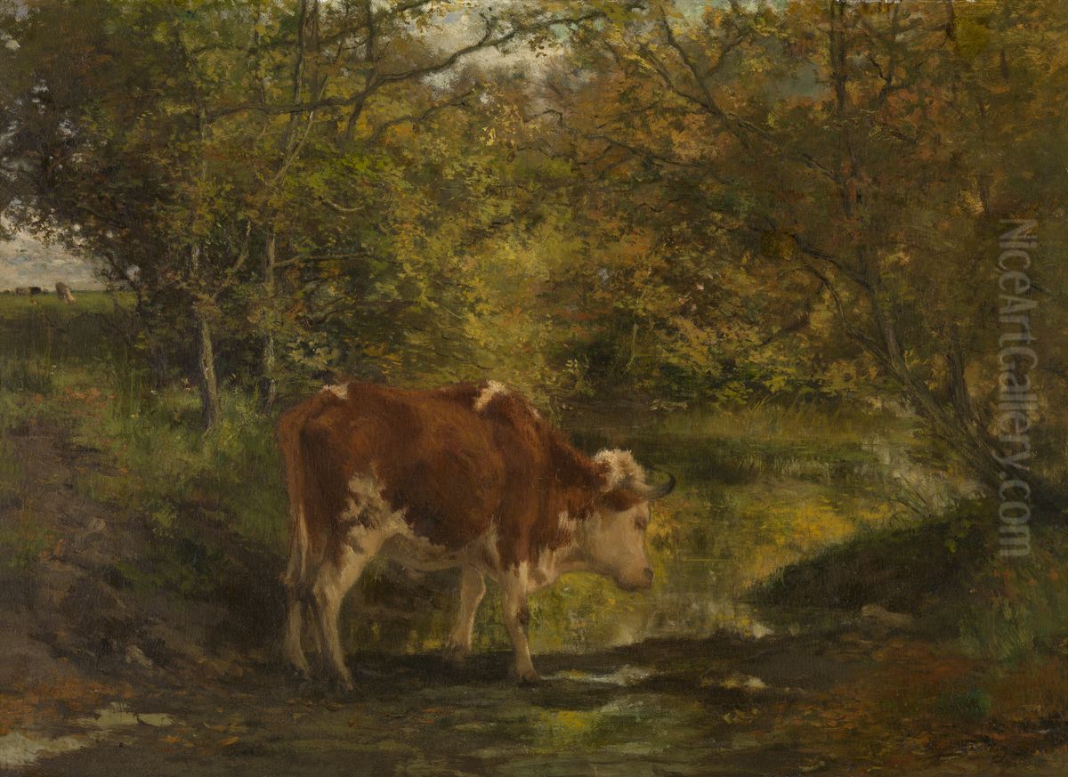 Koe bij de sloot Oil Painting by Hippolyte Boulenger