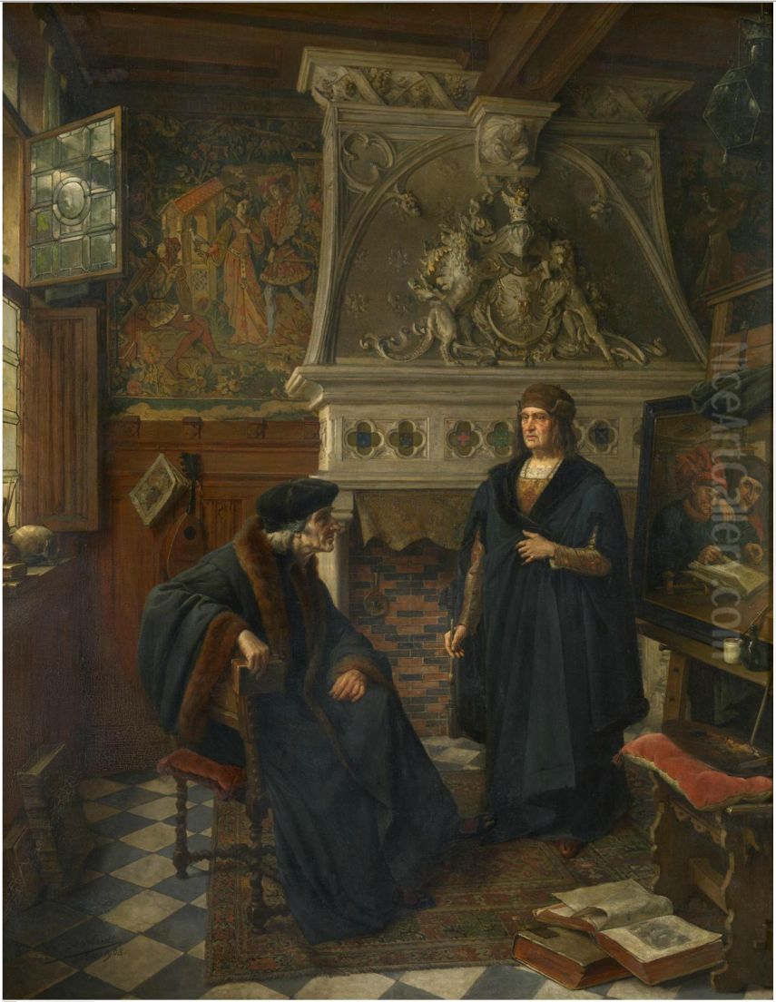 Erasmus and Quentin Matsys Oil Painting by Eugene Siberdt