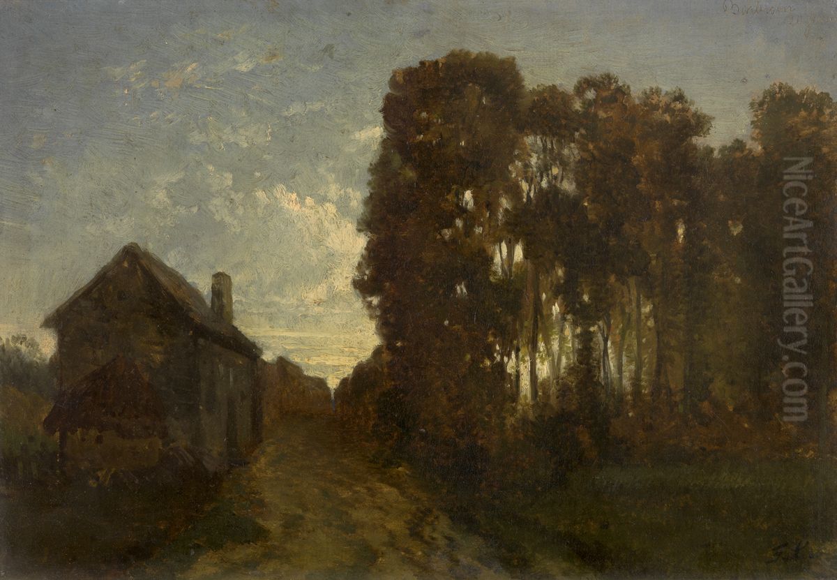 Barbizon at Dusk Oil Painting by Jean Pierre Francois Lamoriniere