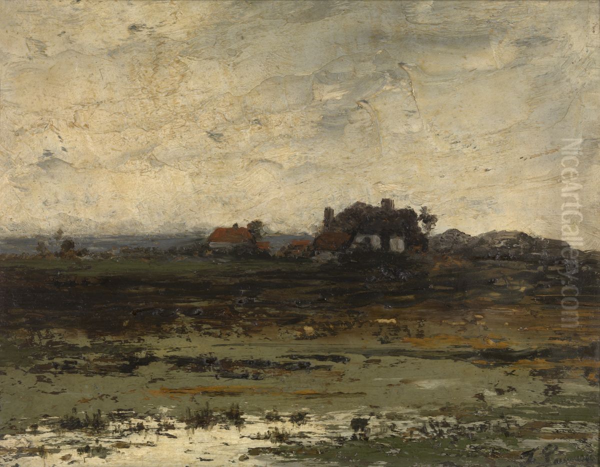 Farms at Sunset Oil Painting by Jean Pierre Francois Lamoriniere