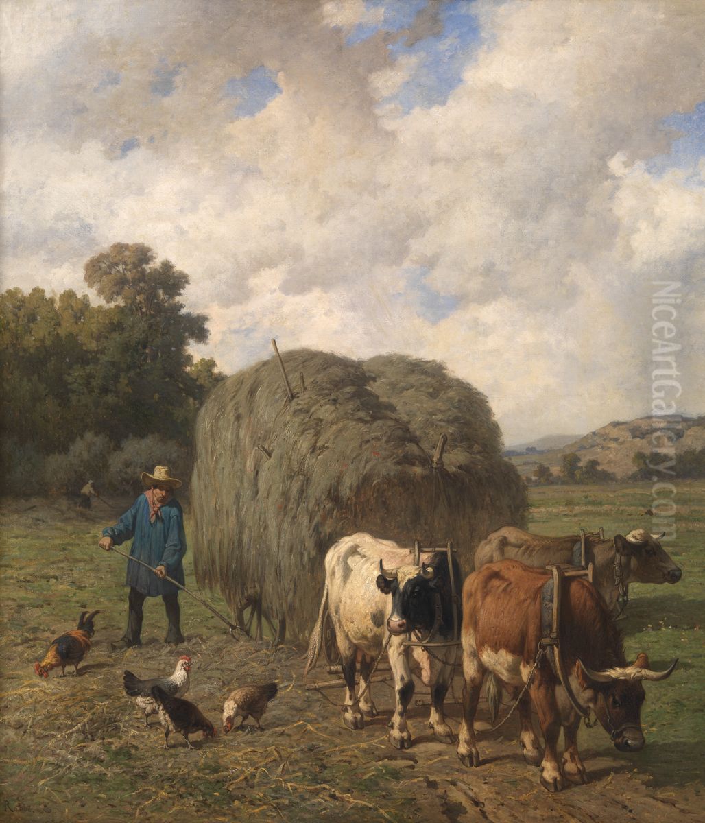 Haycart Oil Painting by Louis Marie Dominique Romain Robbe