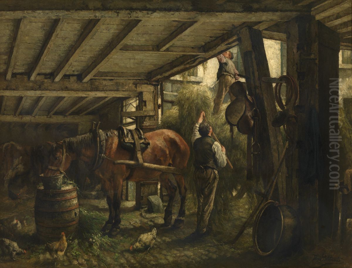 Haycart Oil Painting by Jan Stobbaerts