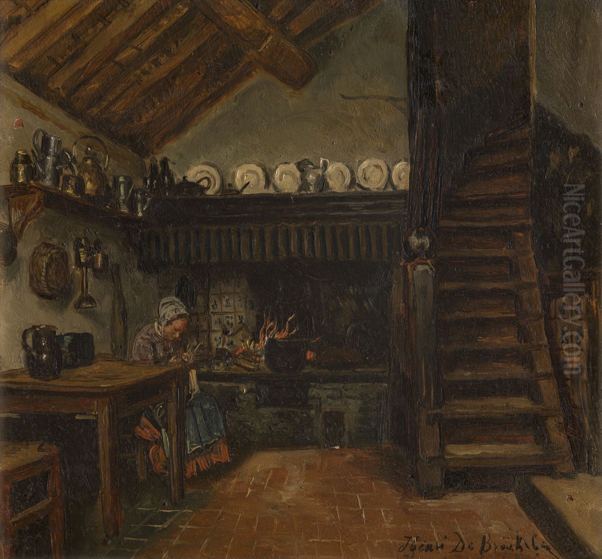 Het keukentje Oil Painting by Henri de Braekeleer
