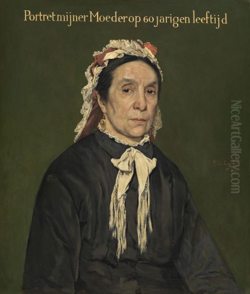 Portrait of the artist's mother at the age of 60 Oil Painting by Piet Verhaert