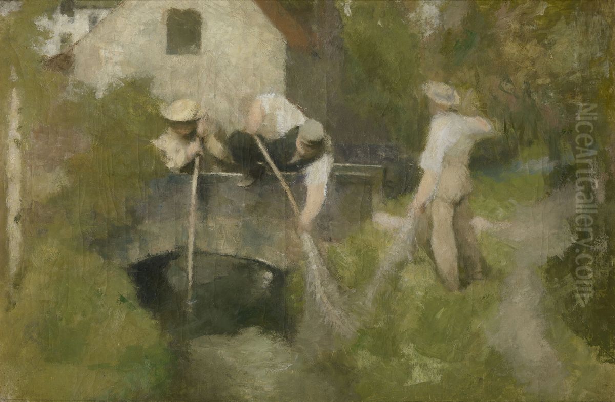 Dreggen in de Woluwe Oil Painting by Jan Stobbaerts