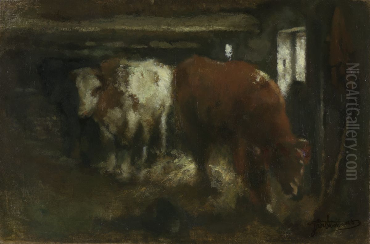 Slaughter shed Oil Painting by Jan Stobbaerts