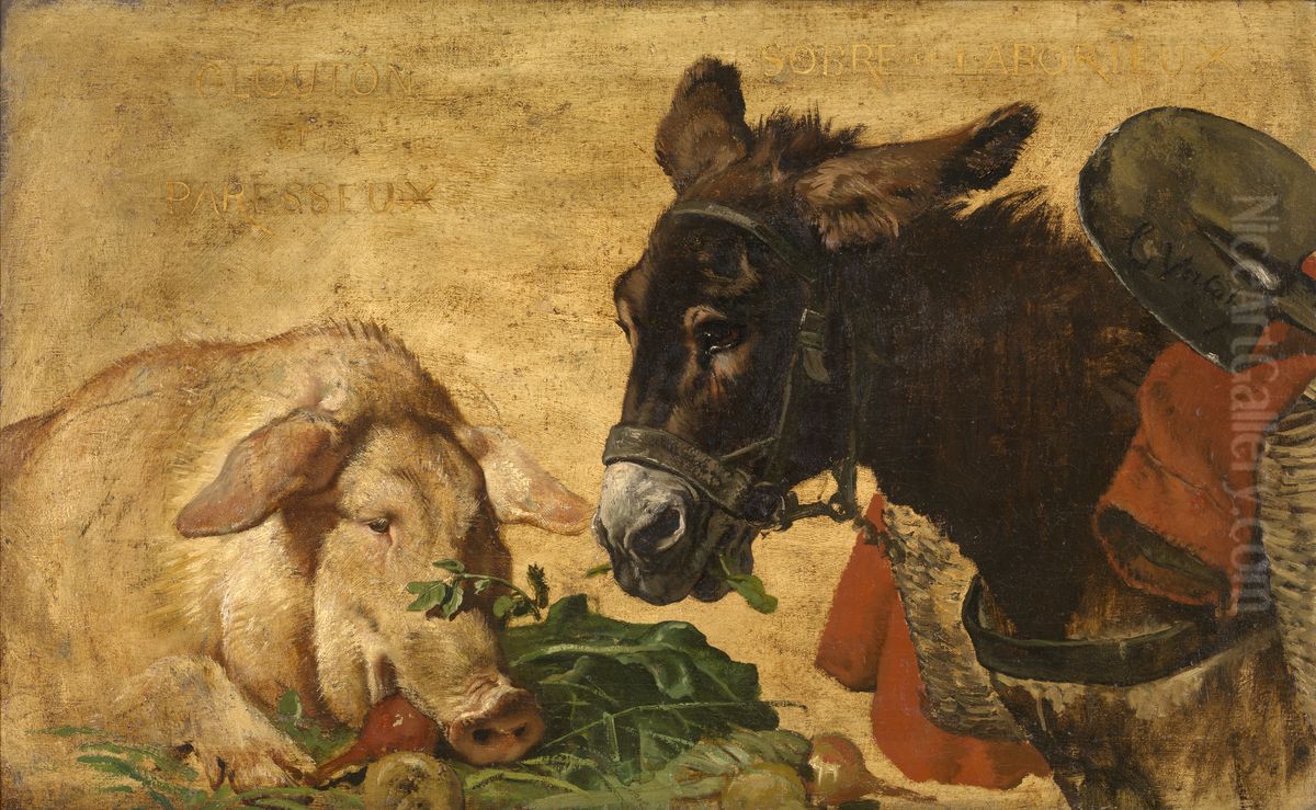 Gulzig en lui, matig en werkzaam Oil Painting by Charles Verlat