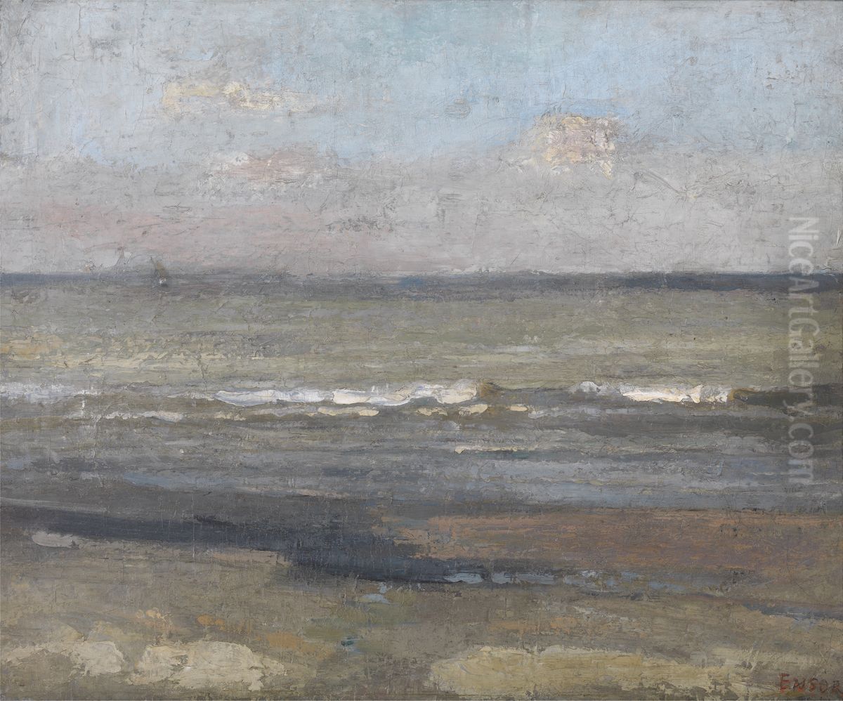 Grey Seascape Oil Painting by James Ensor