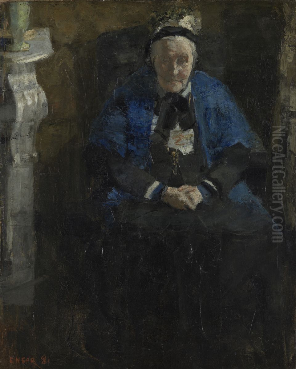 Woman with Blue Shawl Oil Painting by James Ensor