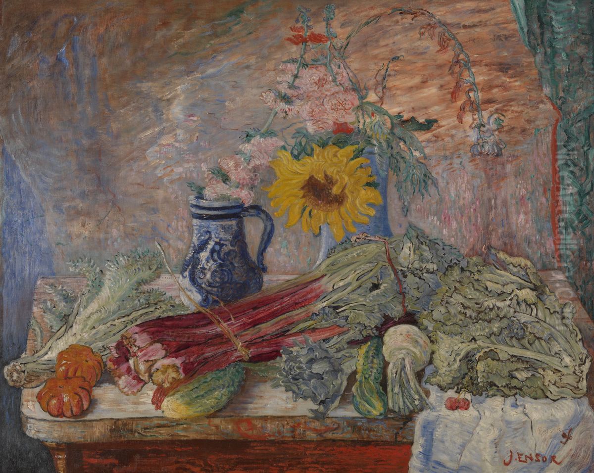 Bloemen en groenten Oil Painting by James Ensor