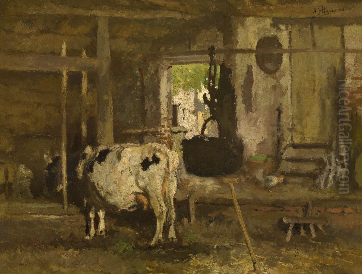 Stable Interior Oil Painting by Adriaan Jozef Heymans
