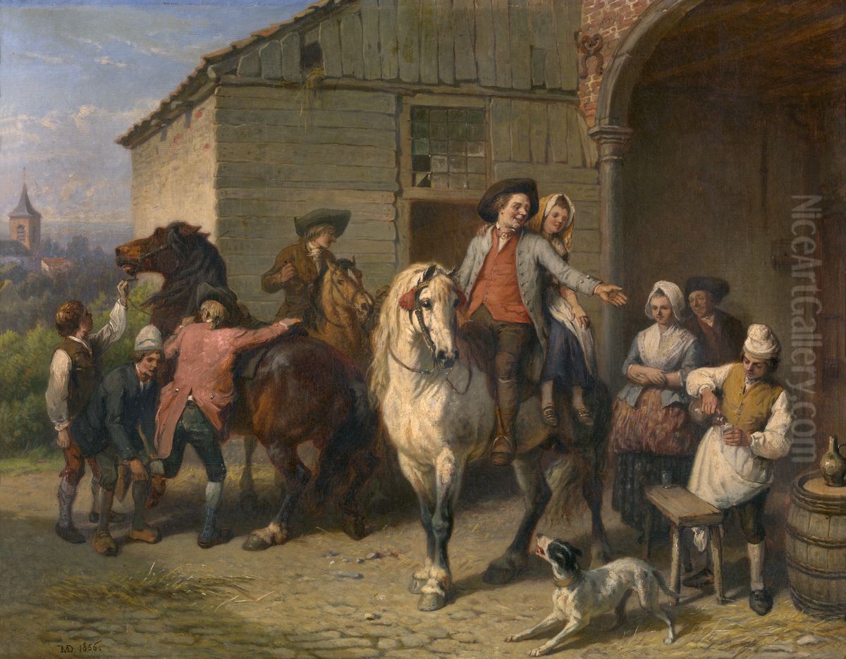 Horsemen at the Inn Oil Painting by Jean-Baptiste Madou
