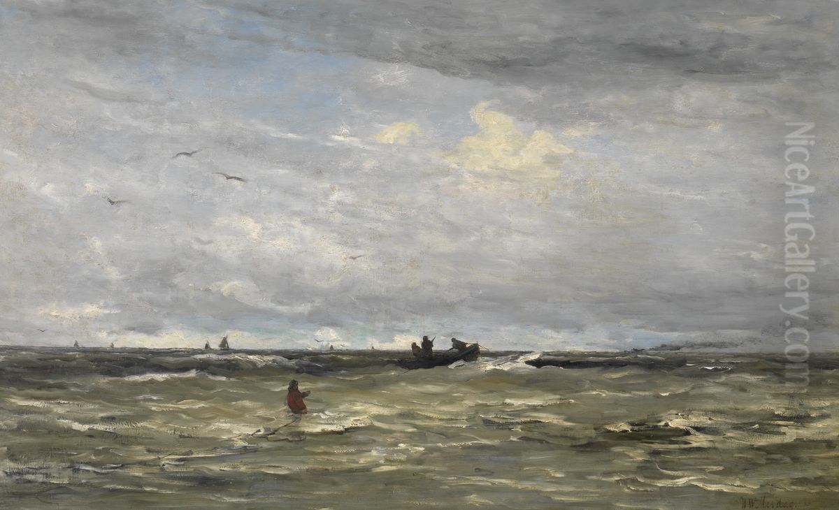 Het lichten van het anker Oil Painting by Hendrik Willem Mesdag