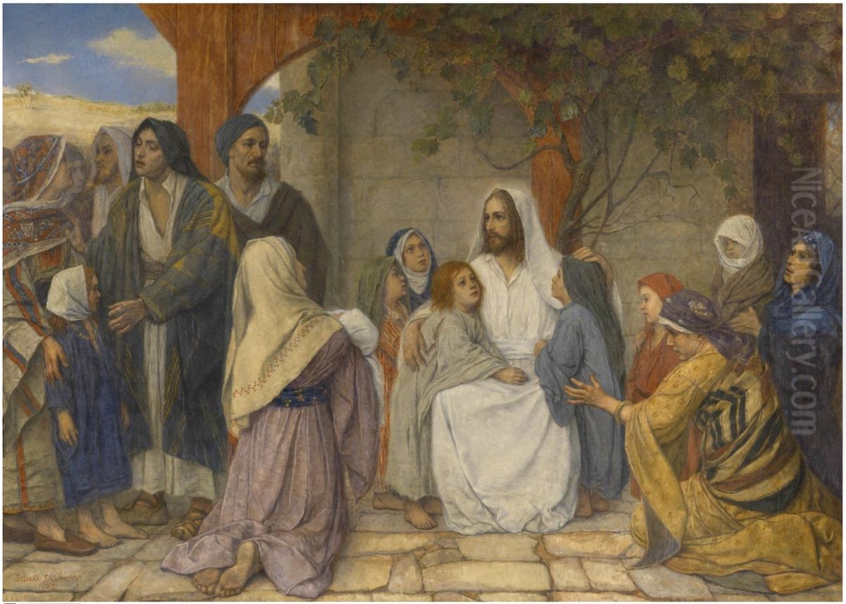 Suffer the Little Children come to Me Oil Painting by Juliaan de Vriendt