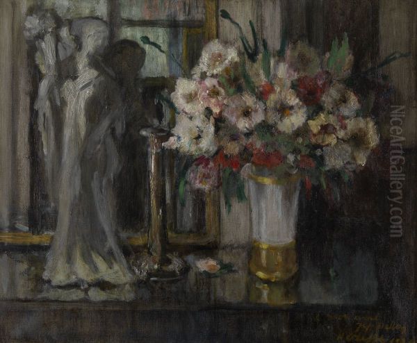 Still Life with Flowers Oil Painting by Auguste Oleffe
