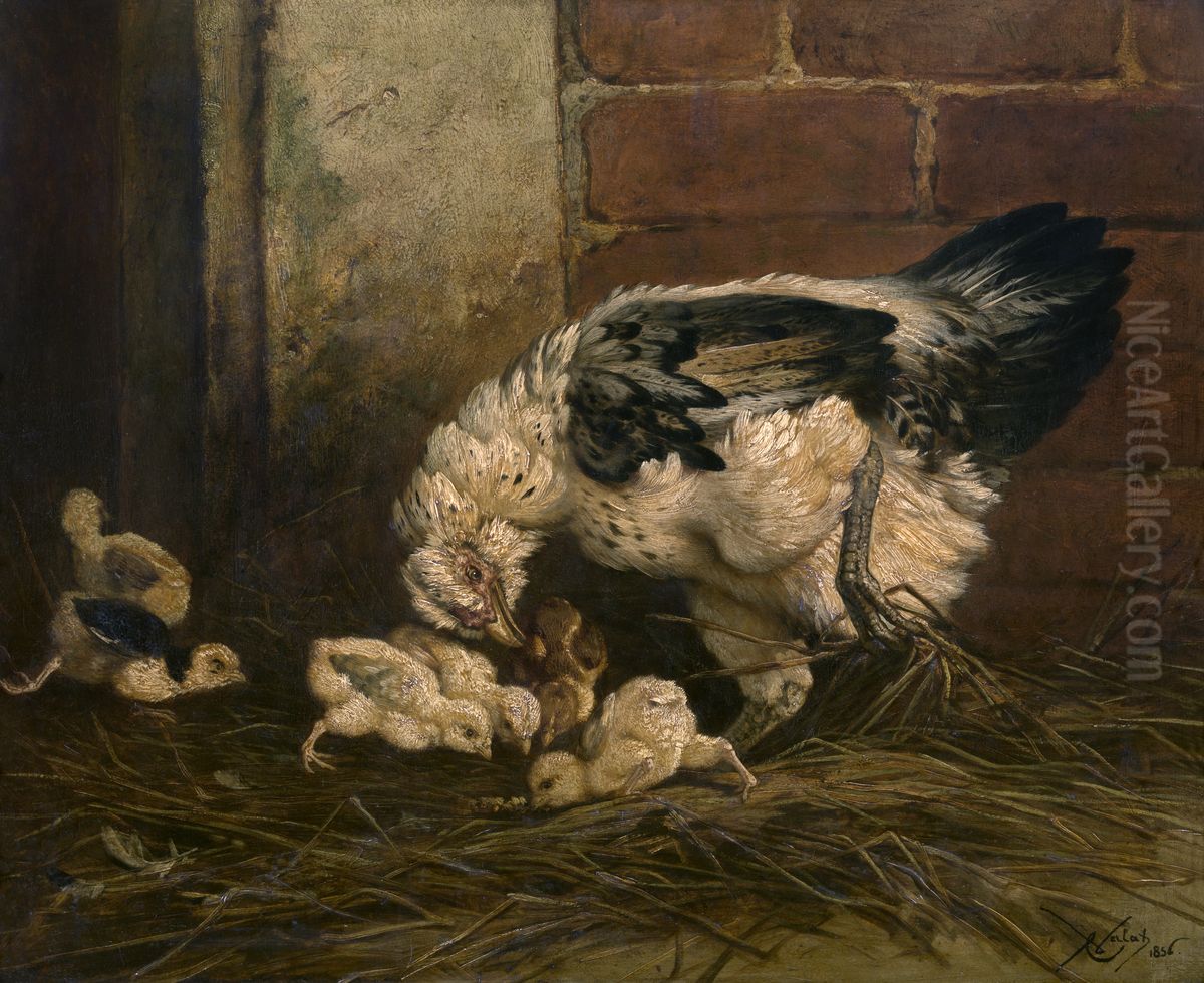 Hen met kuikens Oil Painting by Charles Verlat Hen met kuikens Oil Painting by Charles Verlat