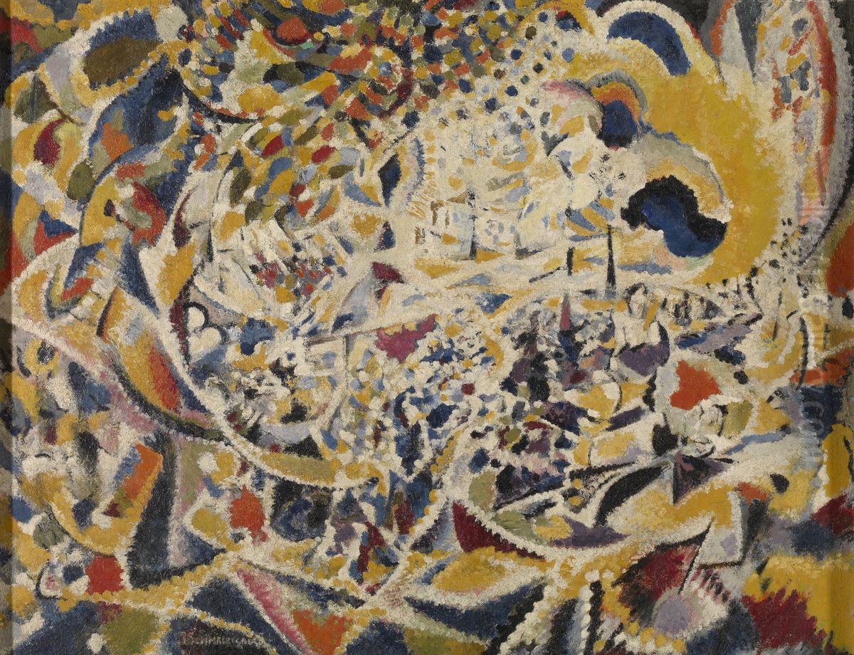 Rhytmus van lichtgolvingen. Straat, zon en menigte. Oil Painting by Jules Schmalzigaug