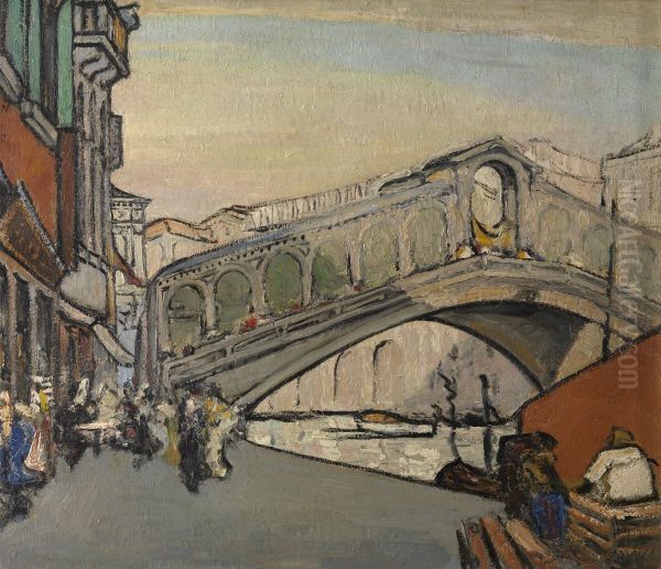 The Rialto Bridge in Venice Oil Painting by Jules Schmalzigaug