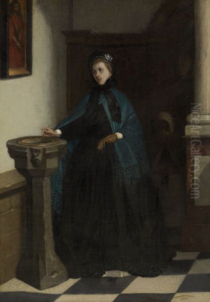 Holy-Water Font Oil Painting by Constantin Meunier