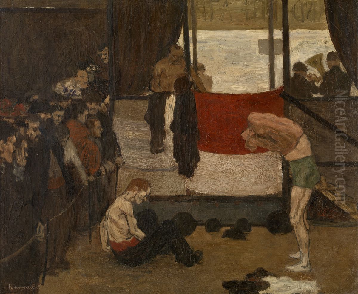 Wrestling Barrack at a Fair Oil Painting by Henri Evenepoel
