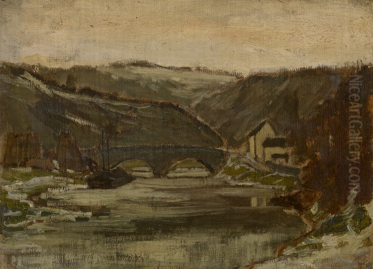 Bridge over the River Lesse Oil Painting by Felicien Rops Bridge over the River Lesse Oil Painting by Felicien Rops