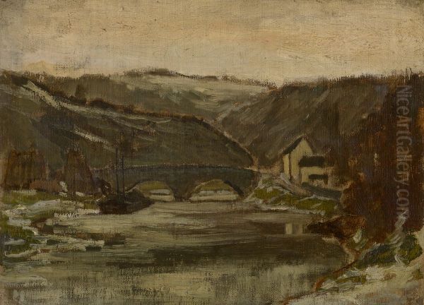 Bridge over the River Lesse Oil Painting by Felicien Rops