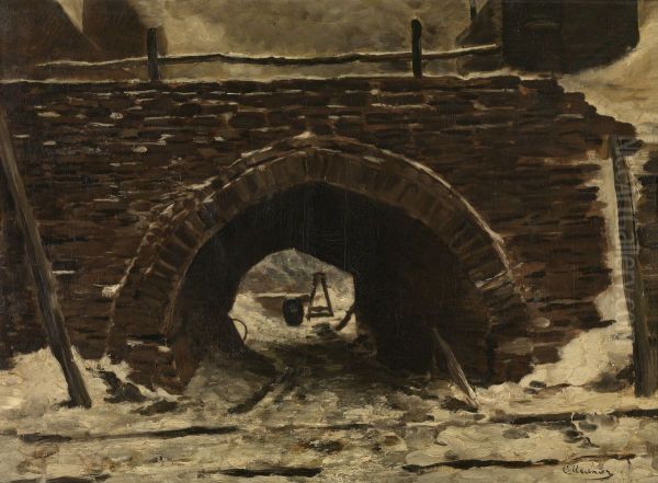 An Old Bridge Oil Painting by Constantin Meunier