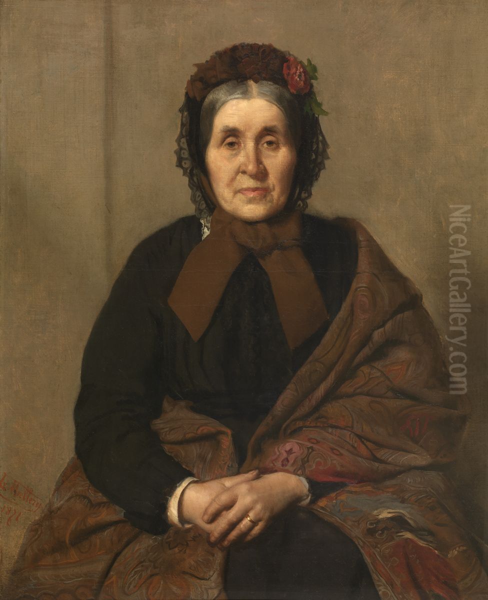 De moeder van de kunstenaar Oil Painting by Xavier Mellery