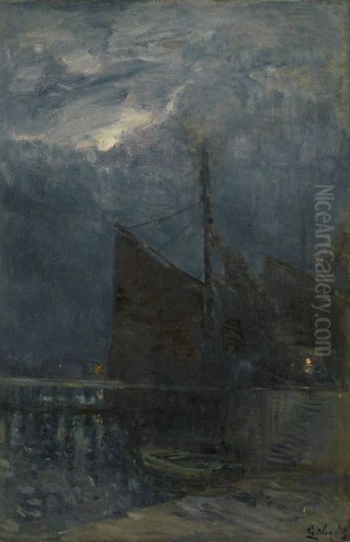 Entrance of a Harbour by Night Oil Painting by Guillaume Vogels