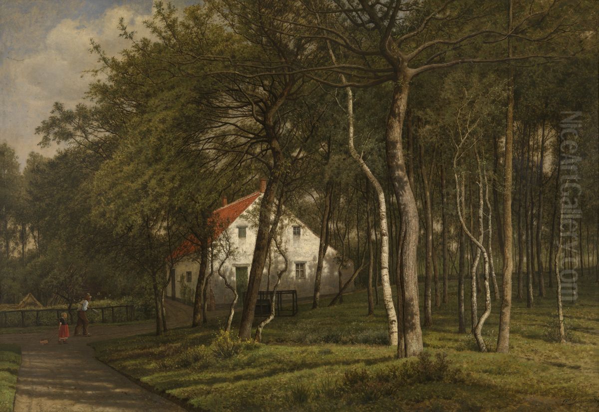 Het huis van de boswachter in Putte Oil Painting by Jean Pierre Francois Lamoriniere
