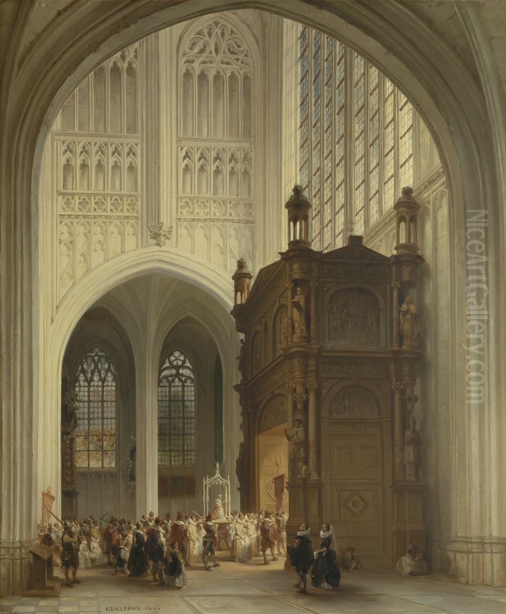 Interior of the Saint Peter's Church in Louvain Oil Painting by Jules Victor Genisson